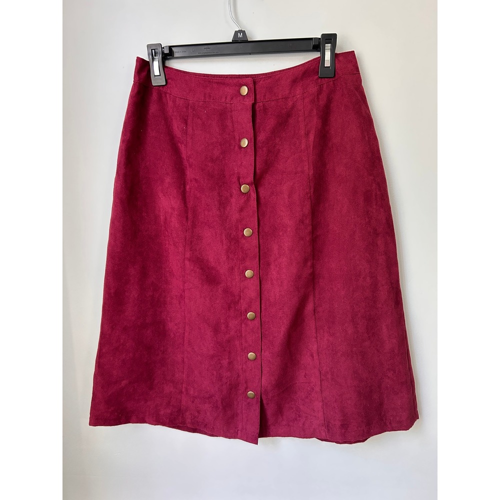 Croft & Barrow Burgundy Faux Suede Button Front A-Line Skirt Size 6